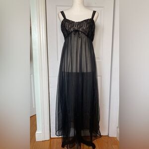 Lisette Vintage 1970s/60s Black Lace Gown/ Chemise